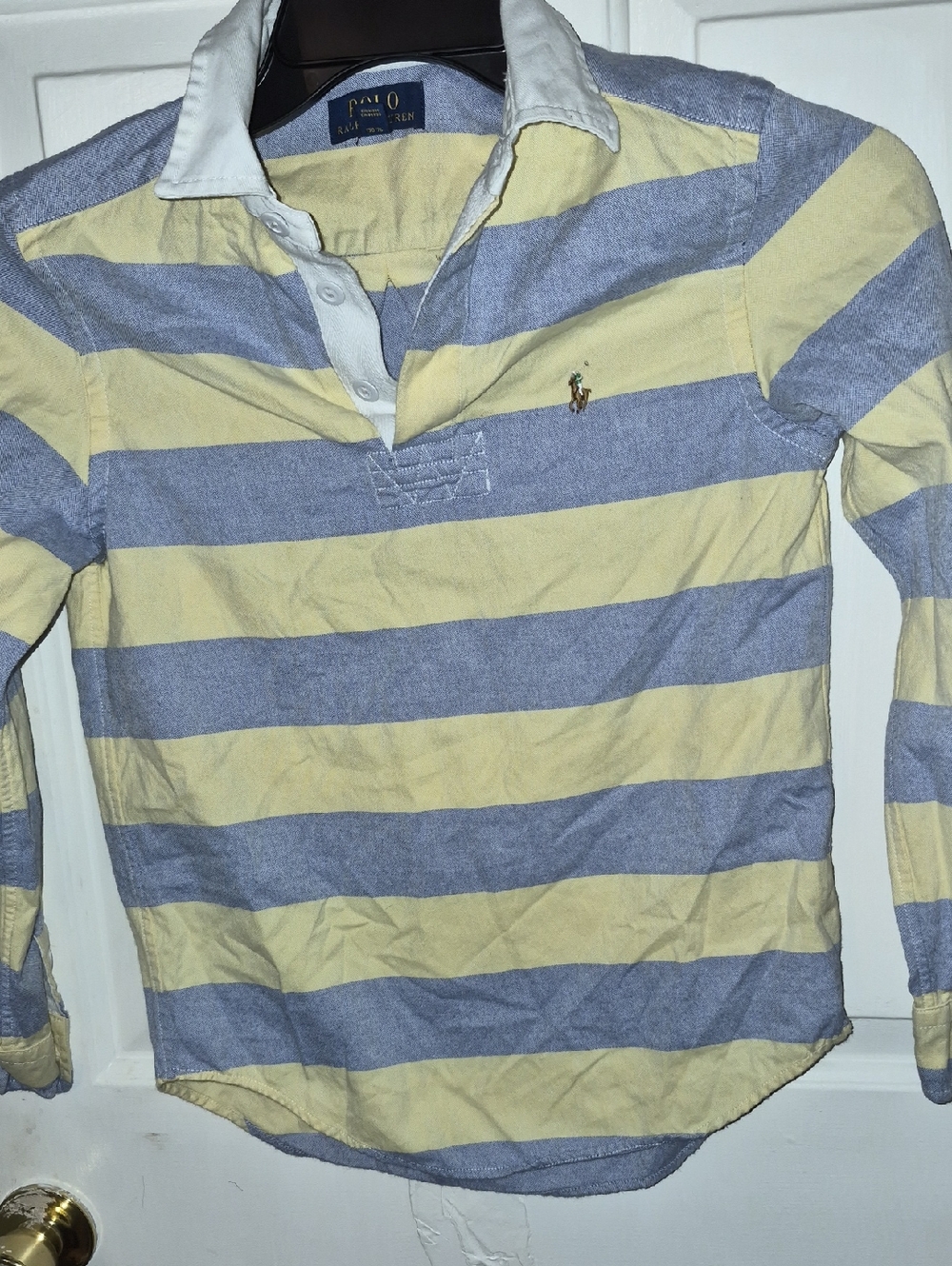 Ralph Lauren Long Sleeve Rugby Shirt in Chambray And Butter Size M